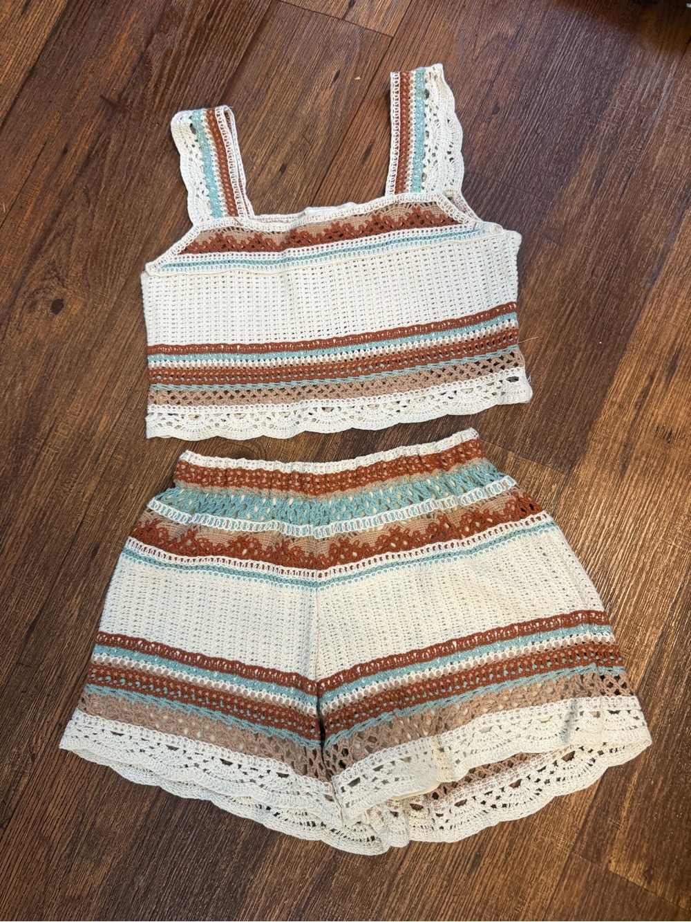 Crochet Stripe Women's matching set autum fall colors never used